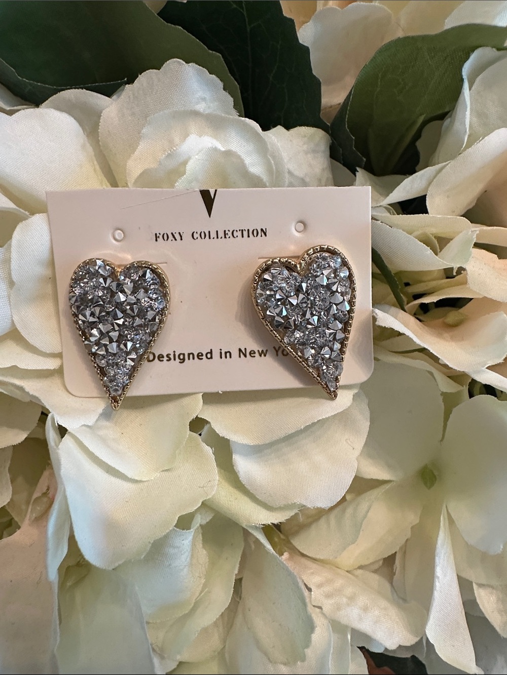 Silver Heart Crystal Stud Earrings